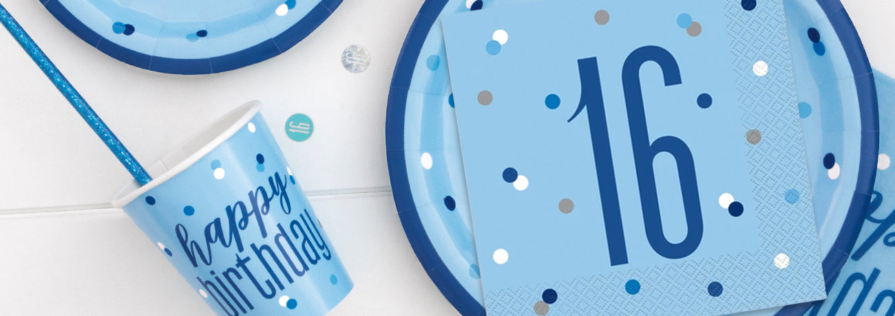 Happy 16th Birthday Türbanner – Blau-silber, 2-teilig, Für Party-Deko