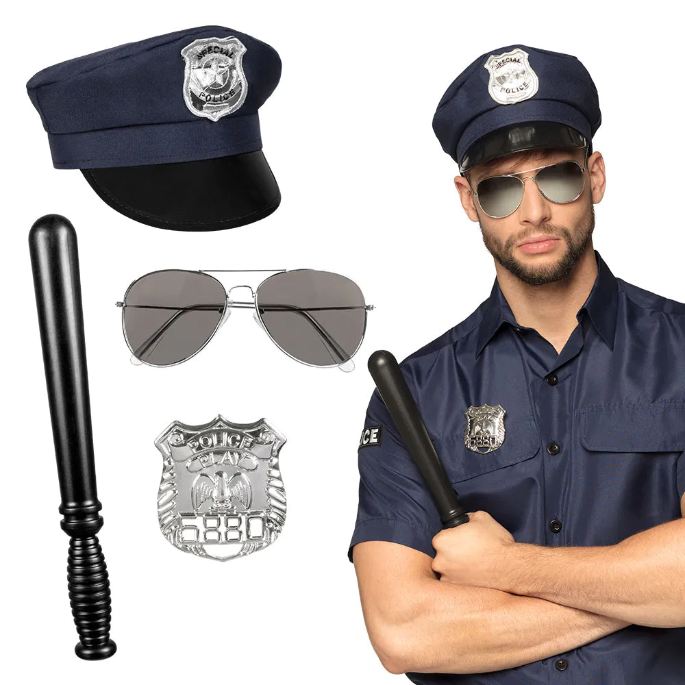 Police Fancy Dress Kit With Hat, Sunglasses, Badge and Baton Party Packs
