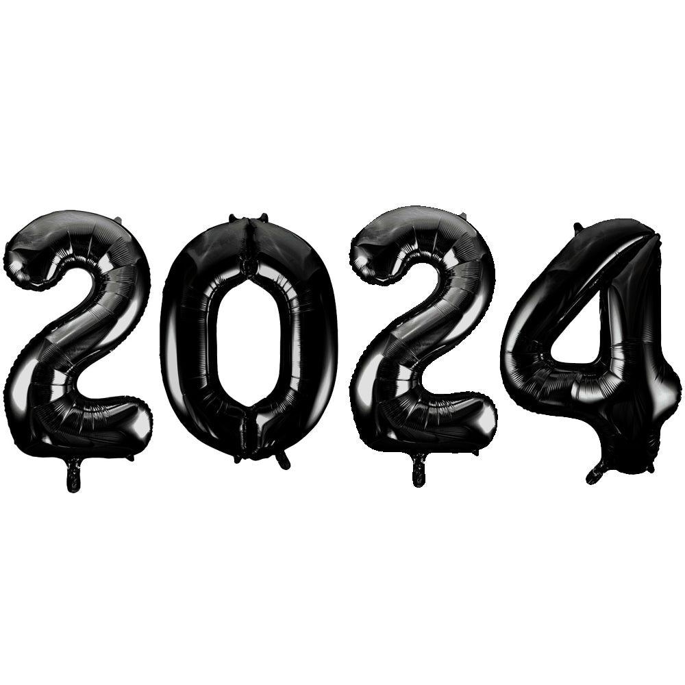 2024 New Year Black Foil Number Balloons - 34"