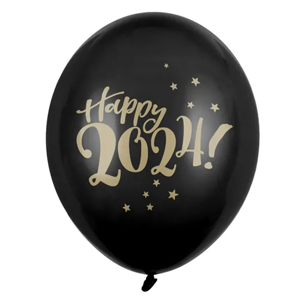 Happy 2024 New Year Latex Balloons - 12" - Pack of 6