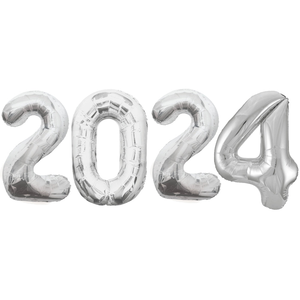 2024 Silver New Year Foil Number Balloons - 34"