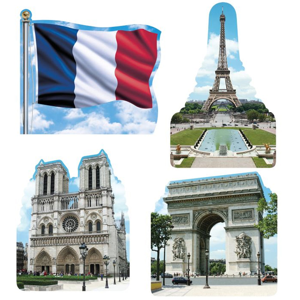 French Landmark Card Cutout Decorations - Pack of 4