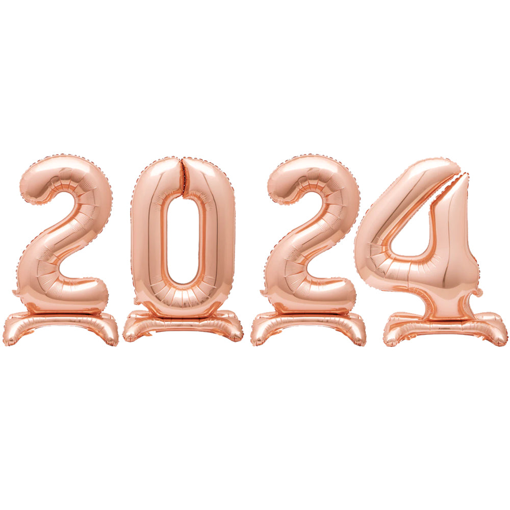 2024 Rose Gold New Year Foil Standing Number Air Fill Balloons - 30"