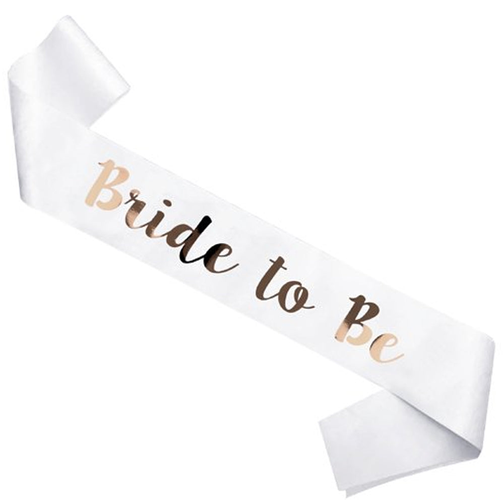 White and Rose Gold Bride To Be Sash – Party Packs