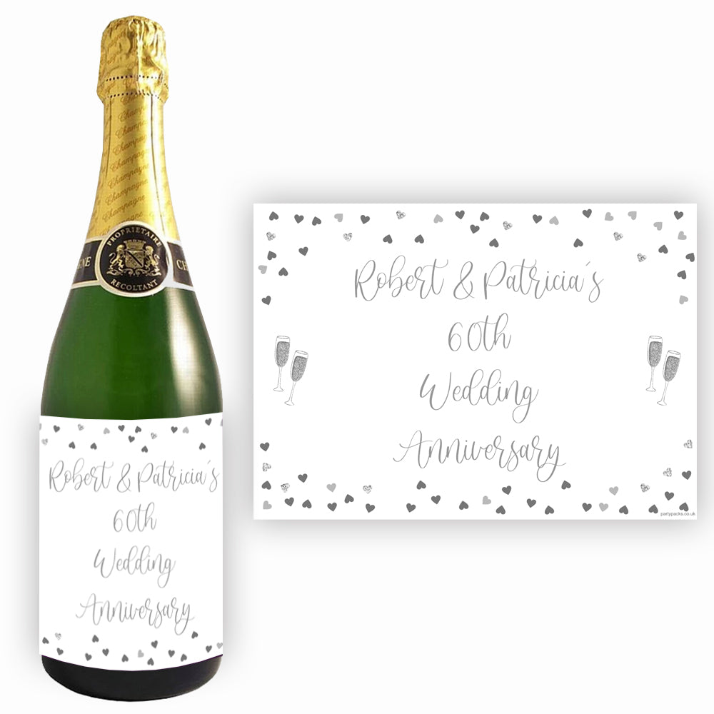Diamond 60th Anniversary Personalised Wine Bottle Labels - Pack of 4