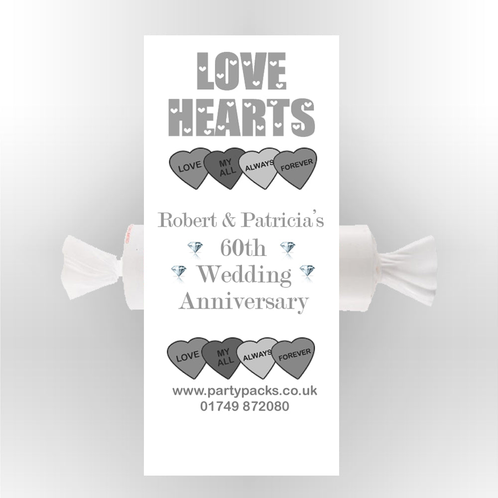 Personalised Love Hearts - Diamond Anniversary - Pack of 30