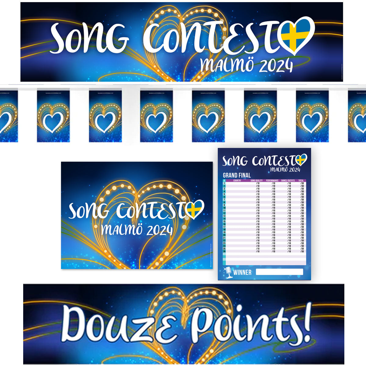 Song Contest Malmö 2024 Themed Paper Decoration Pack