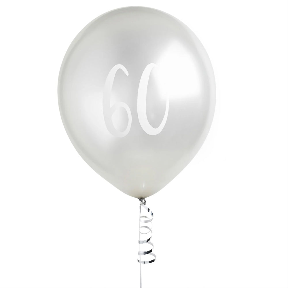 Silver Number 60 Latex Balloons - 12" - Pack of 5