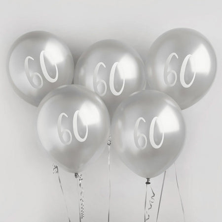 Silver Number 60 Latex Balloons - 12