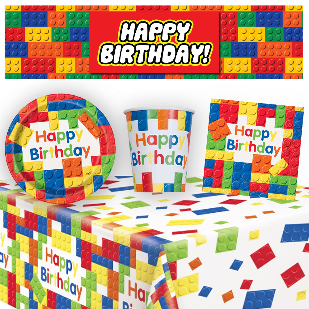 Building Blocks Birthday Tableware Pack - For 8 with Free Banner!#
