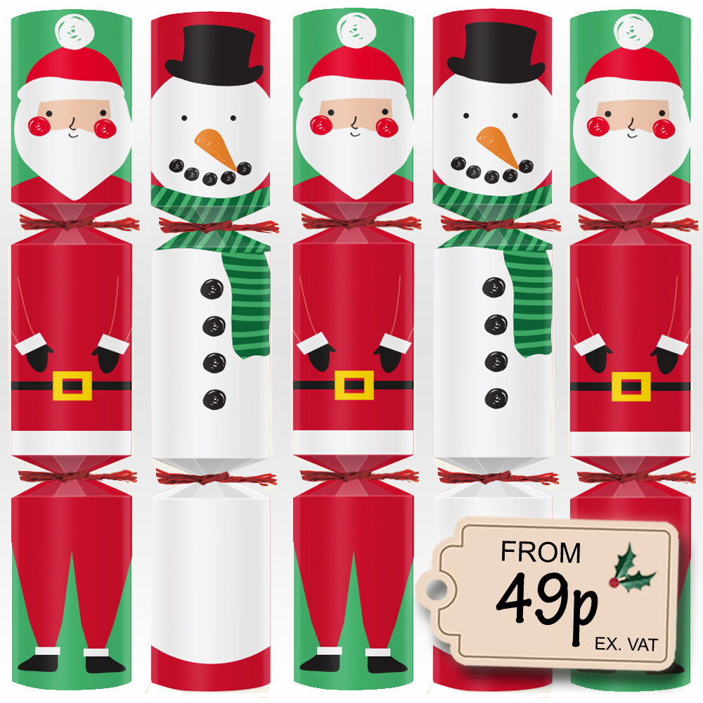 Santa and Snowman Christmas Crackers - Plastic Free - Box of 100
