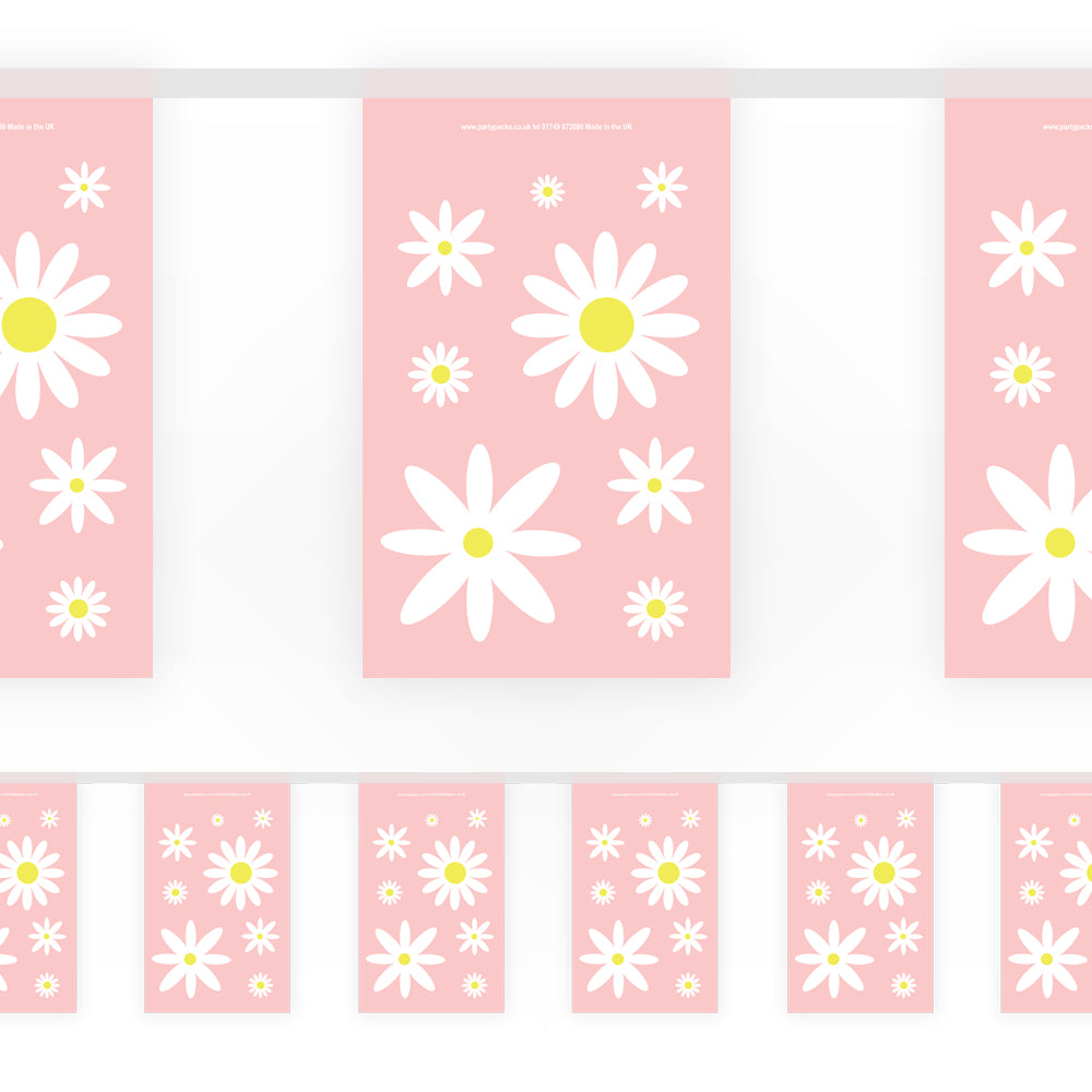 Pink Daisy Paper Flag Bunting Decoration - 2.4m