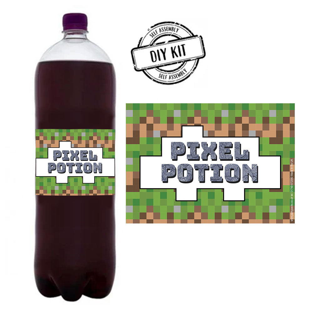 Pixel Blocks Drinks Bottle Labels - Sheet of 4