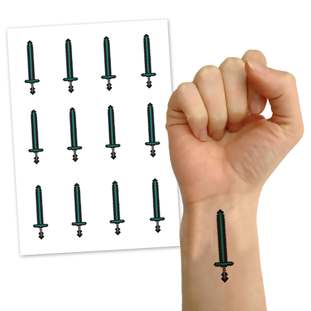 Pixel Blocks Sword Tattoos - Sheet of 12