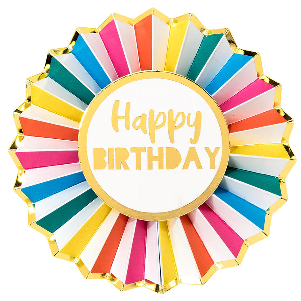 Rainbow Happy Birthday Rosette Badge 12cm - Party Accessory | Party Packs