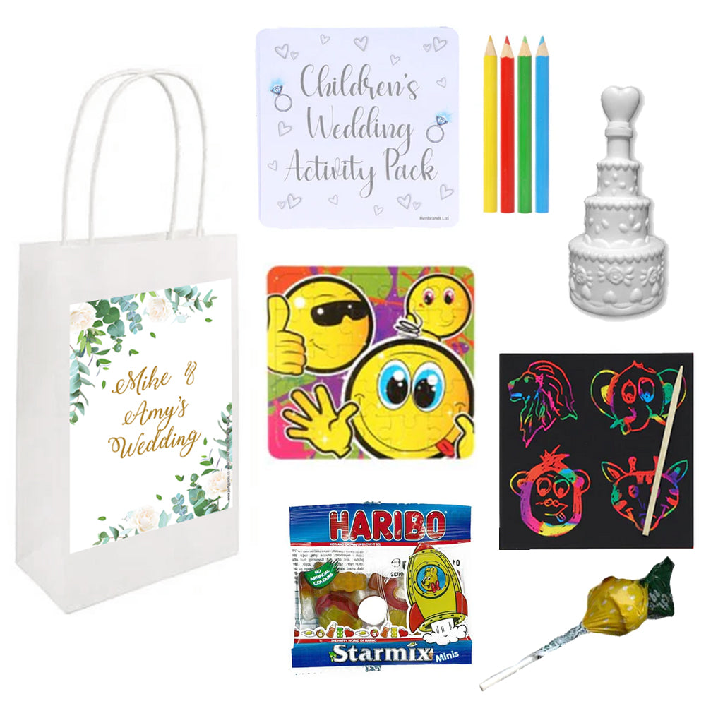 Personalised Wedding Activity Kids Party Bags With Contents Pack