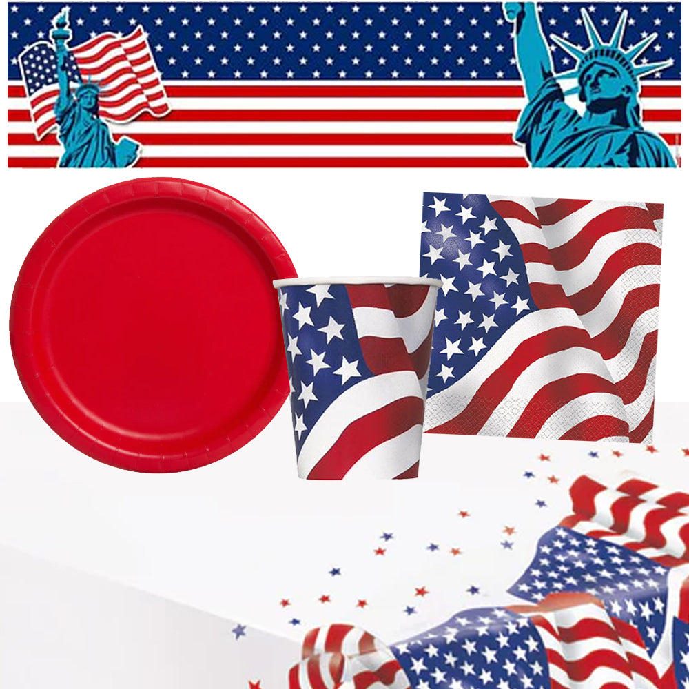 American Flag Tableware Pack for 8 with Free Banner!