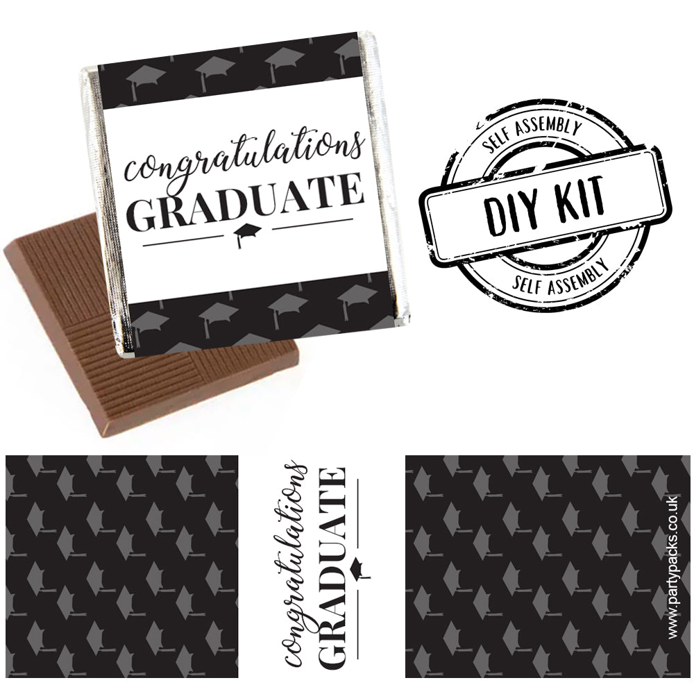 Black and White Graduation Square Chocolates - Pack of 16 - Self Assembly