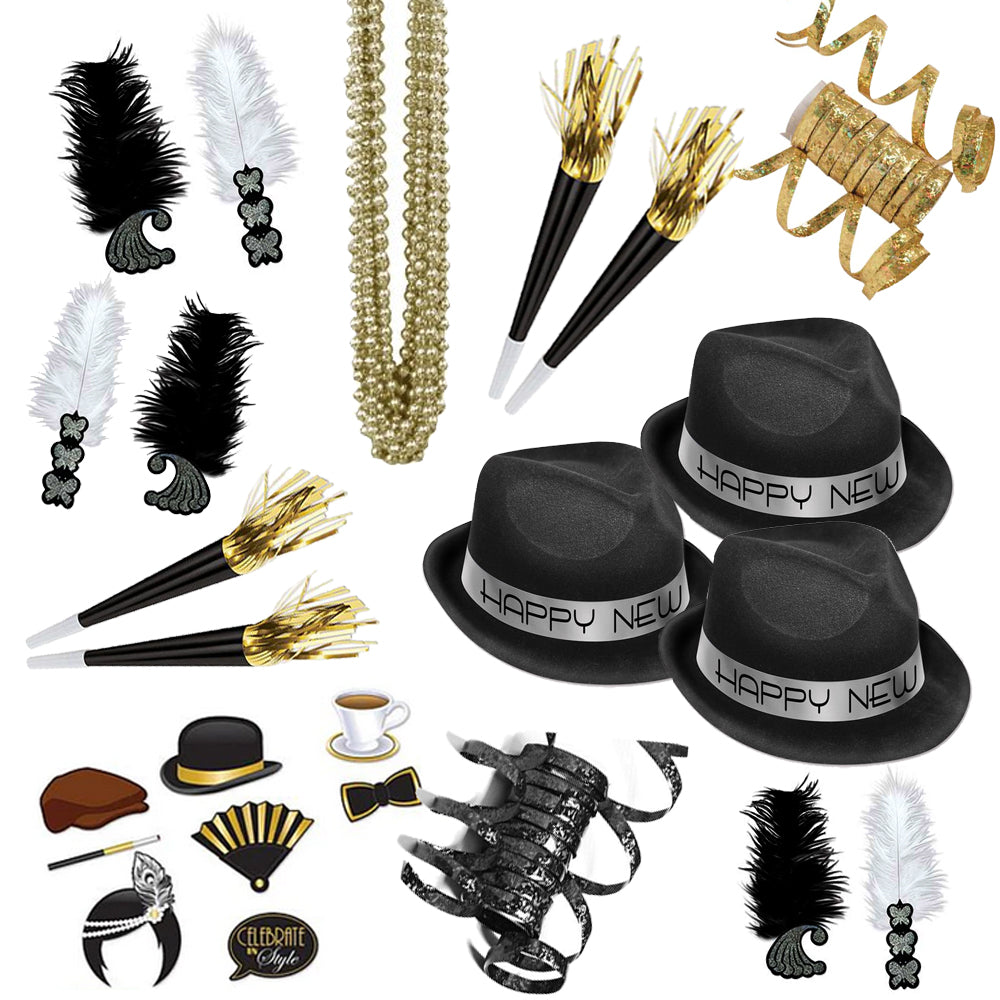 1920s New Year Hat & Novelty Party Pack - For 20 People
