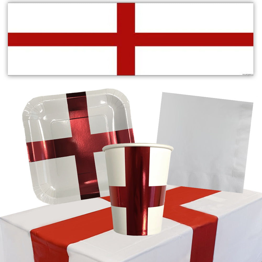 England Flag St George's Day Tableware Pack for 8 with Free Banner