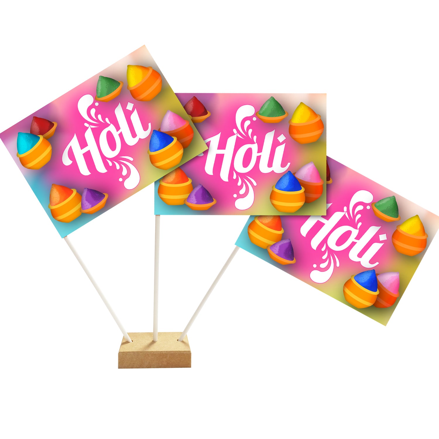 Holi Festival Paper Table Flags - 15cm on 30cm Pole