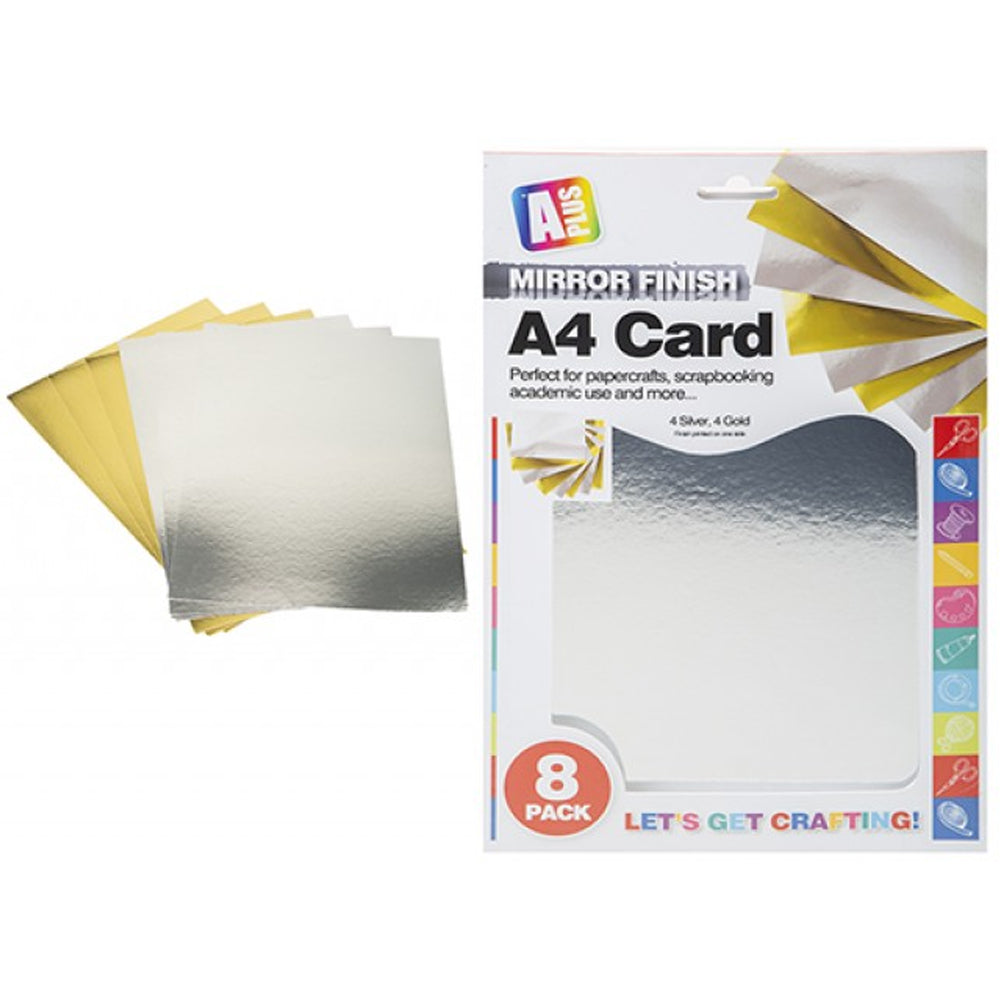 A4 Shiny Mirror Colour Card - Pack of 8 Sheets