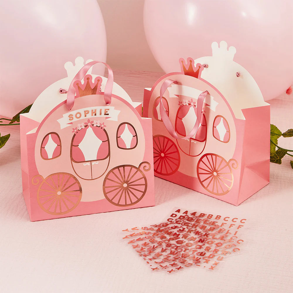 Princess Carriage Party Bags With Personalised Stickers- Pack of 4