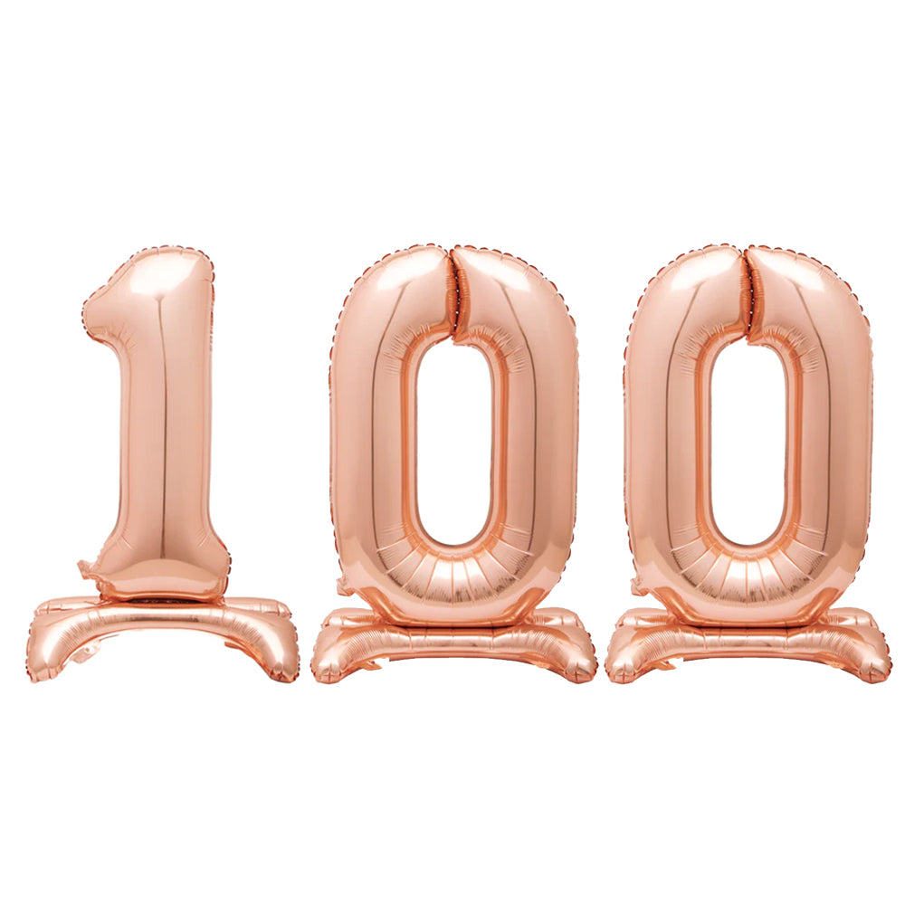 Rose Gold Number 100 Air Filled Standing Balloons 30