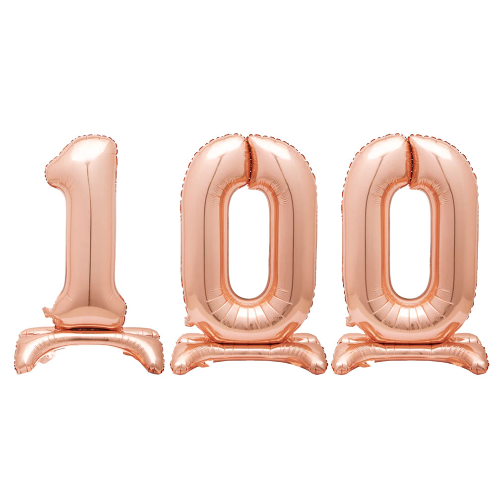 Rose Gold Number 100 Air-Filled Standing Balloons - 30"