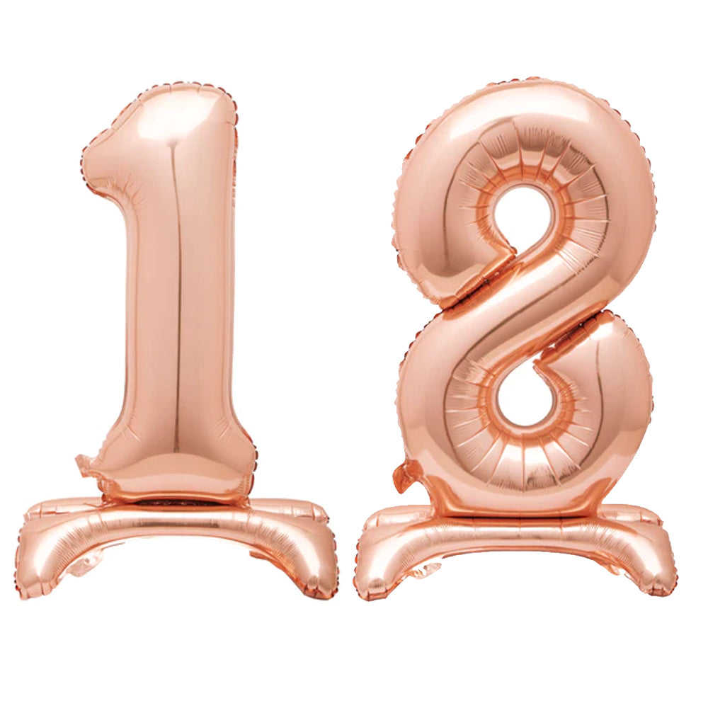 Rose Gold Number 18 Air-Filled Standing Balloons - 30"