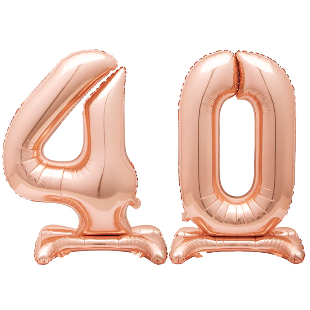 Rose Gold Number 40 Air-Filled Standing Balloons - 30"