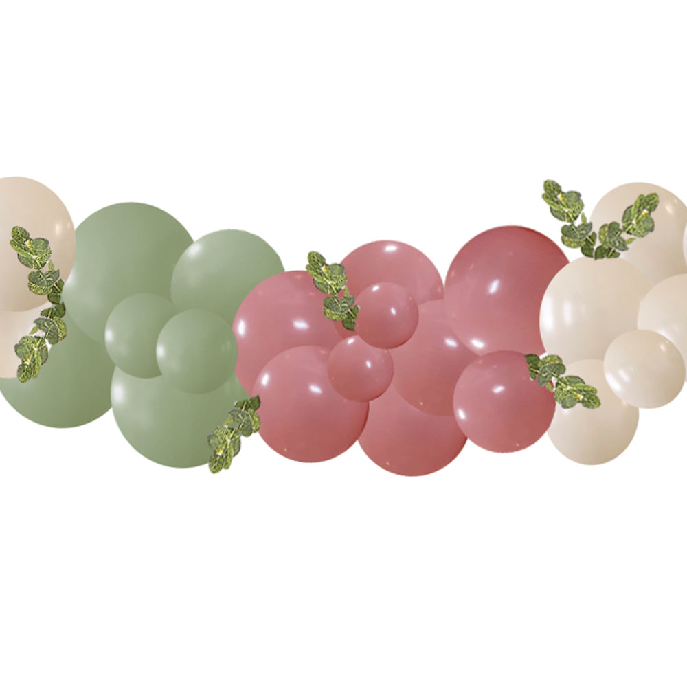 Sage Green, White Sand and Rosewood Pink Balloon Arch With Eucalyptus Foliage DIY Kit - 2.5m
