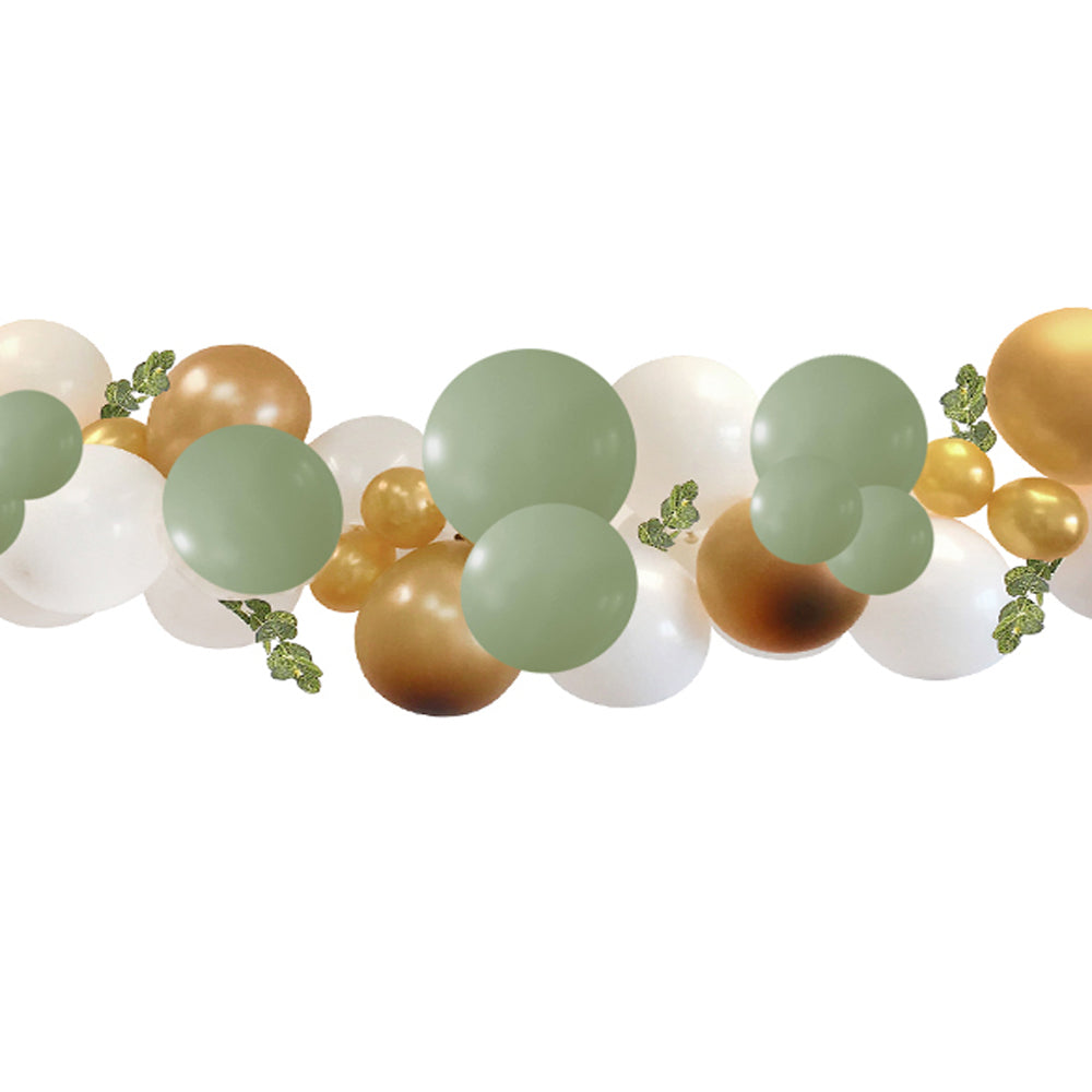 Sage Green, White and Gold Balloon Arch With Eucalyptus Foliage DIY Kit - 2.5m