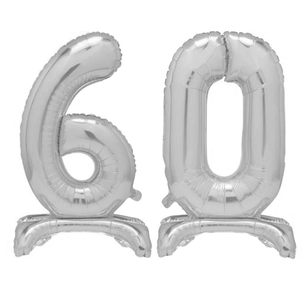 Silver Number 60 Air-Filled Standing Balloons - 30"