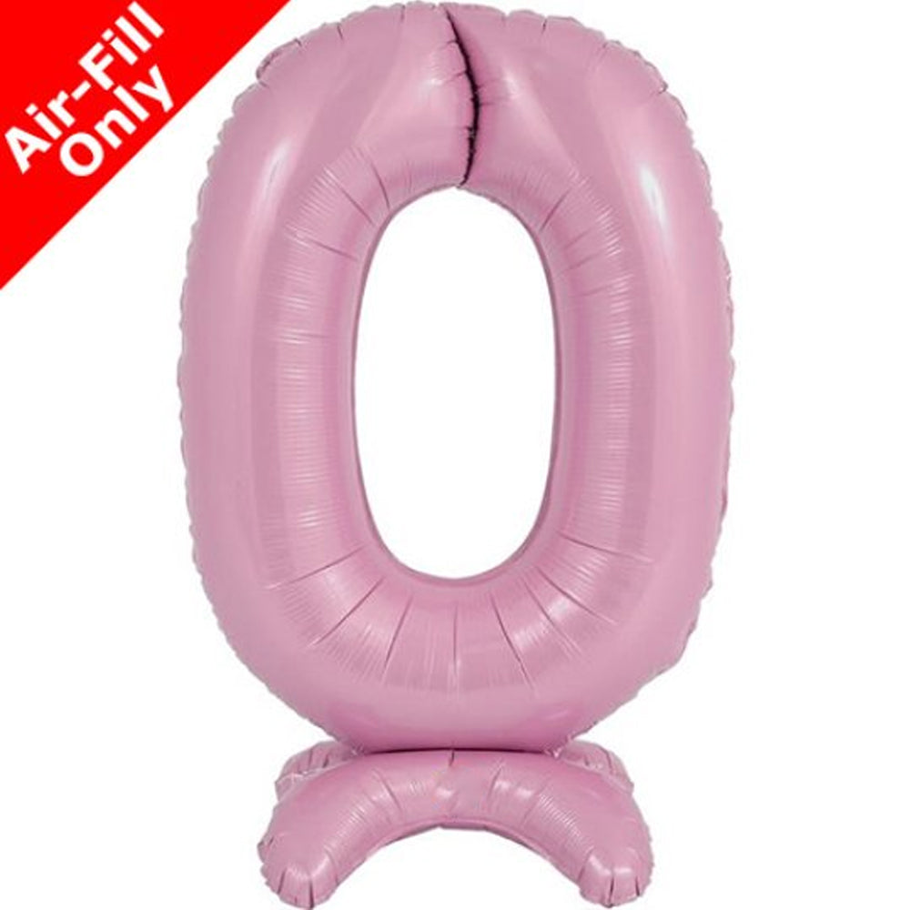Pastel Pink Number 0 Standup Foil Balloon - 25"- No Helium Required!