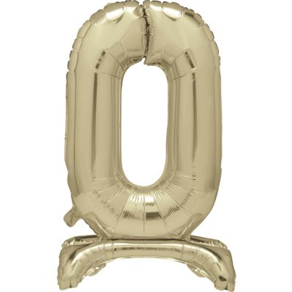 Gold Number 0 Standing Foil Balloon -  No Helium Required! -30"