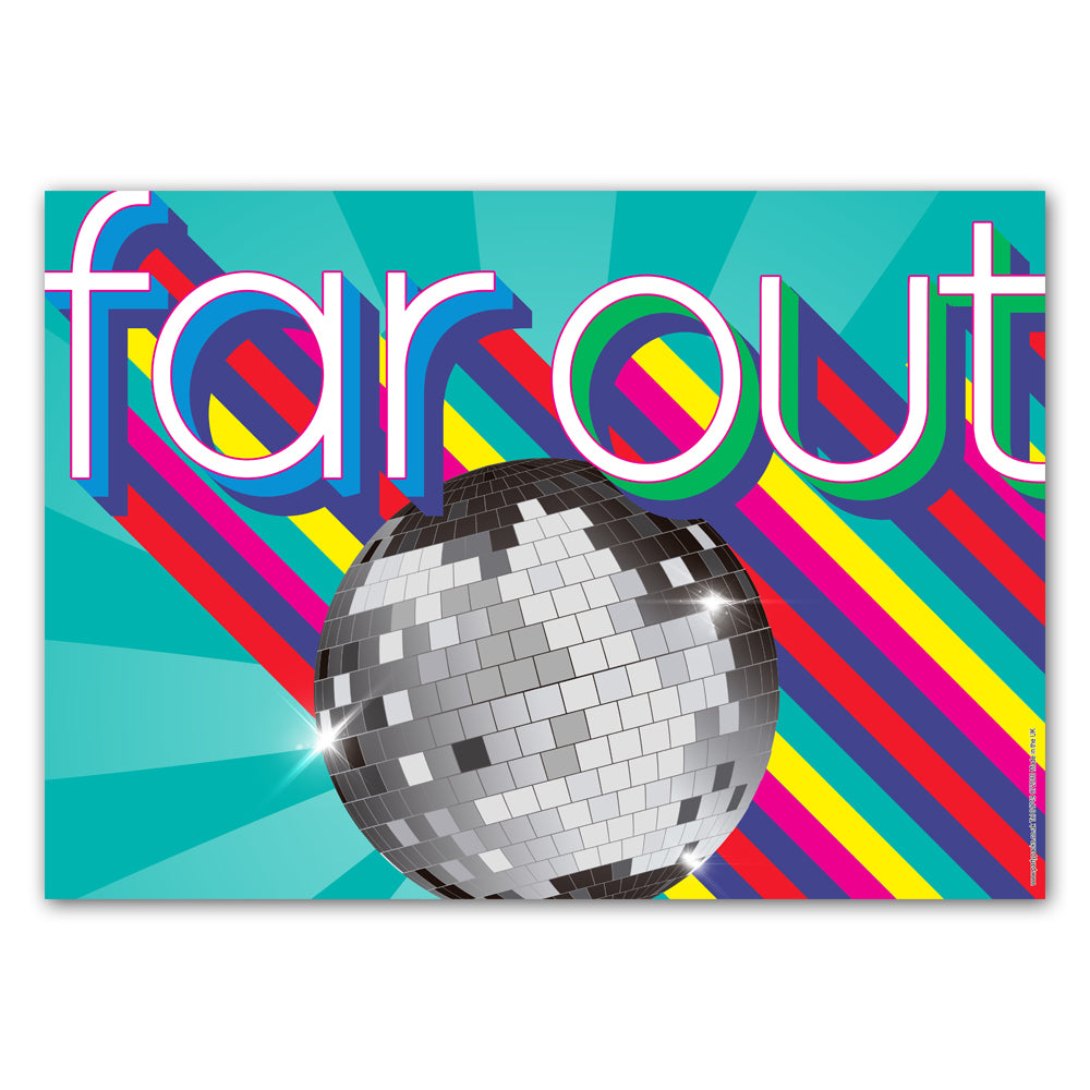 1970's Disco Ball 'Far Out' Poster Party Decoration - A3