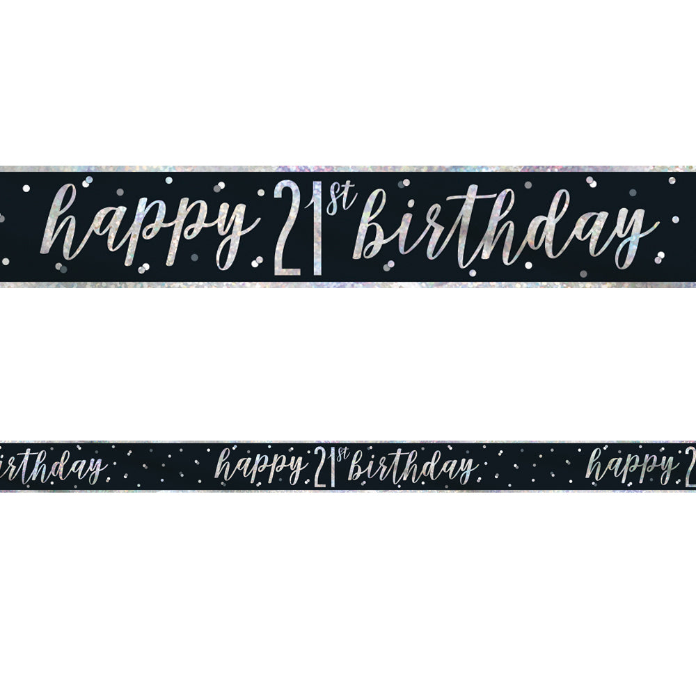 Birthday Glitz Black & Silver Happy 21st Birthday Foil Banner - 2.7m