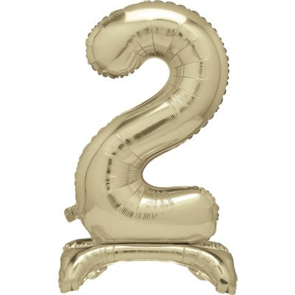 Gold Number 2 Standing Foil Balloon - No Helium Required! - 30"