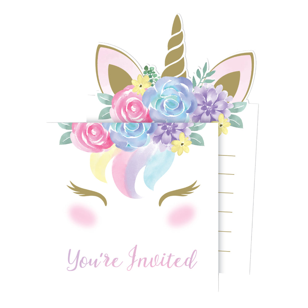 Unicorn Baby Party Invitations with Envelopes - Pack of 8