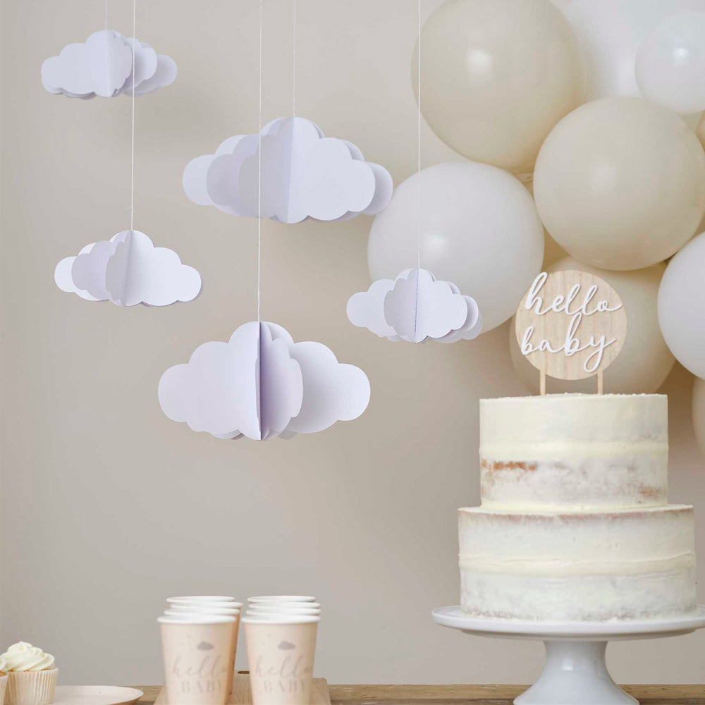 White 3D Hanging Cloud Decorations - Pack of 5