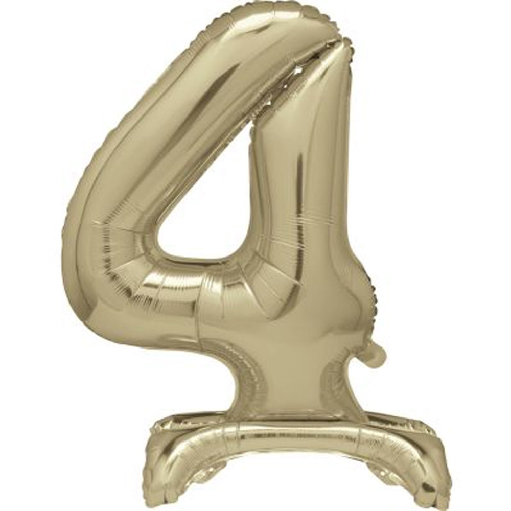 Gold Number 4 Standing Foil Balloon - No Helium Required! - 30"