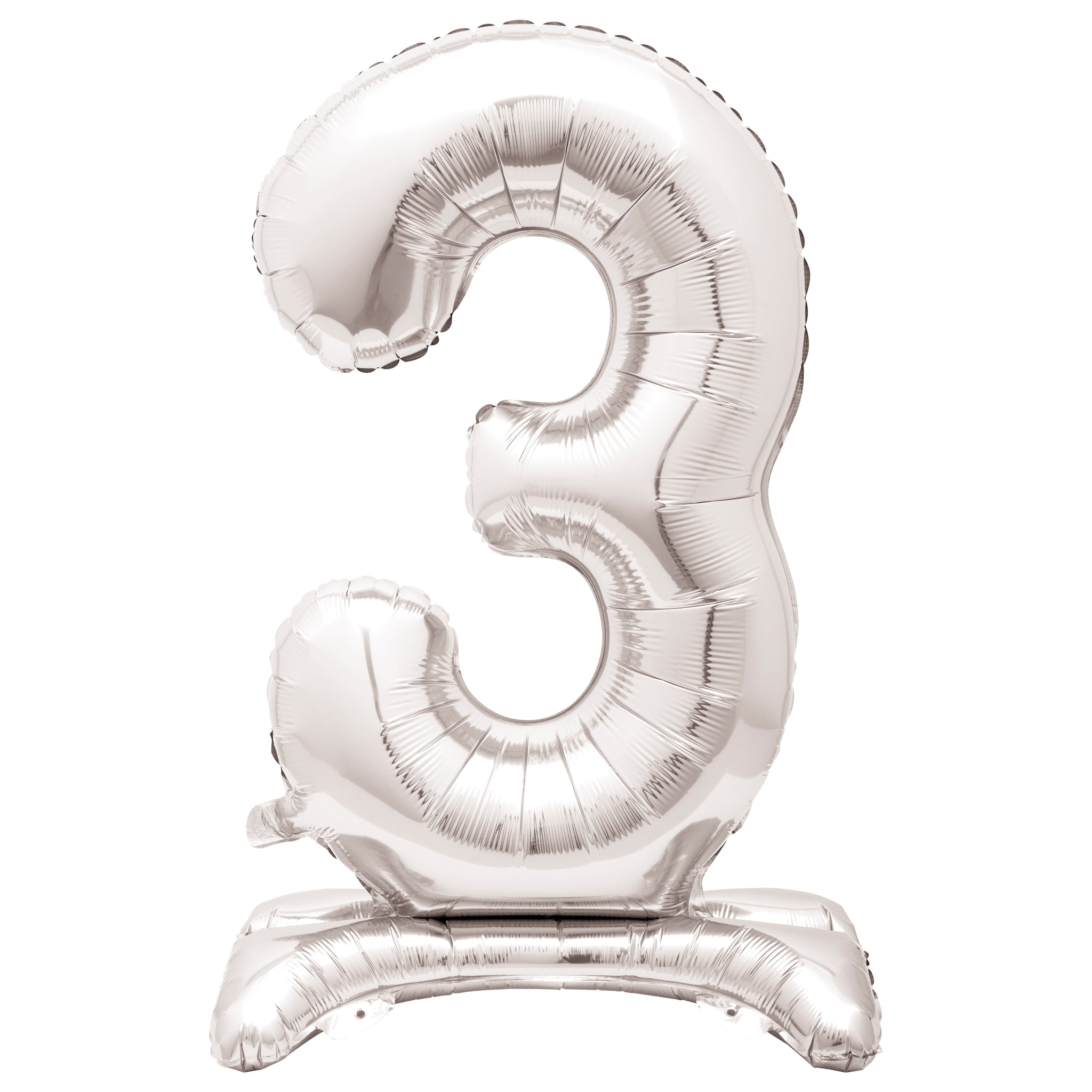 Silver Number 3 Standing Foil Balloon - No Helium Required! - 30"