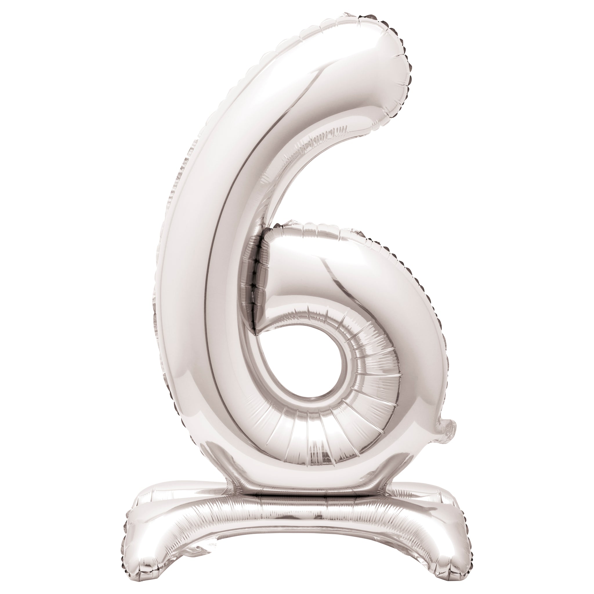 Silver Number 6 Standing Foil Balloon - No Helium Required! - 30"