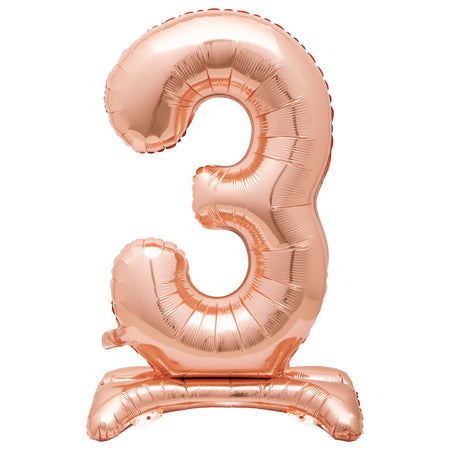 Rose Gold Number 3 Standing Foil Balloon - No Helium Required! - 30