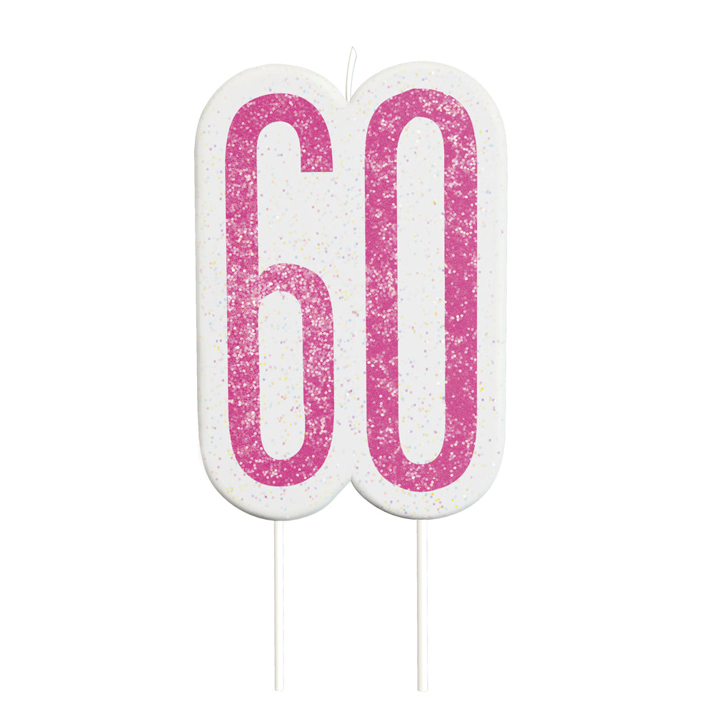 Birthday Glitz Hot Pink 60th Candle - 6cm