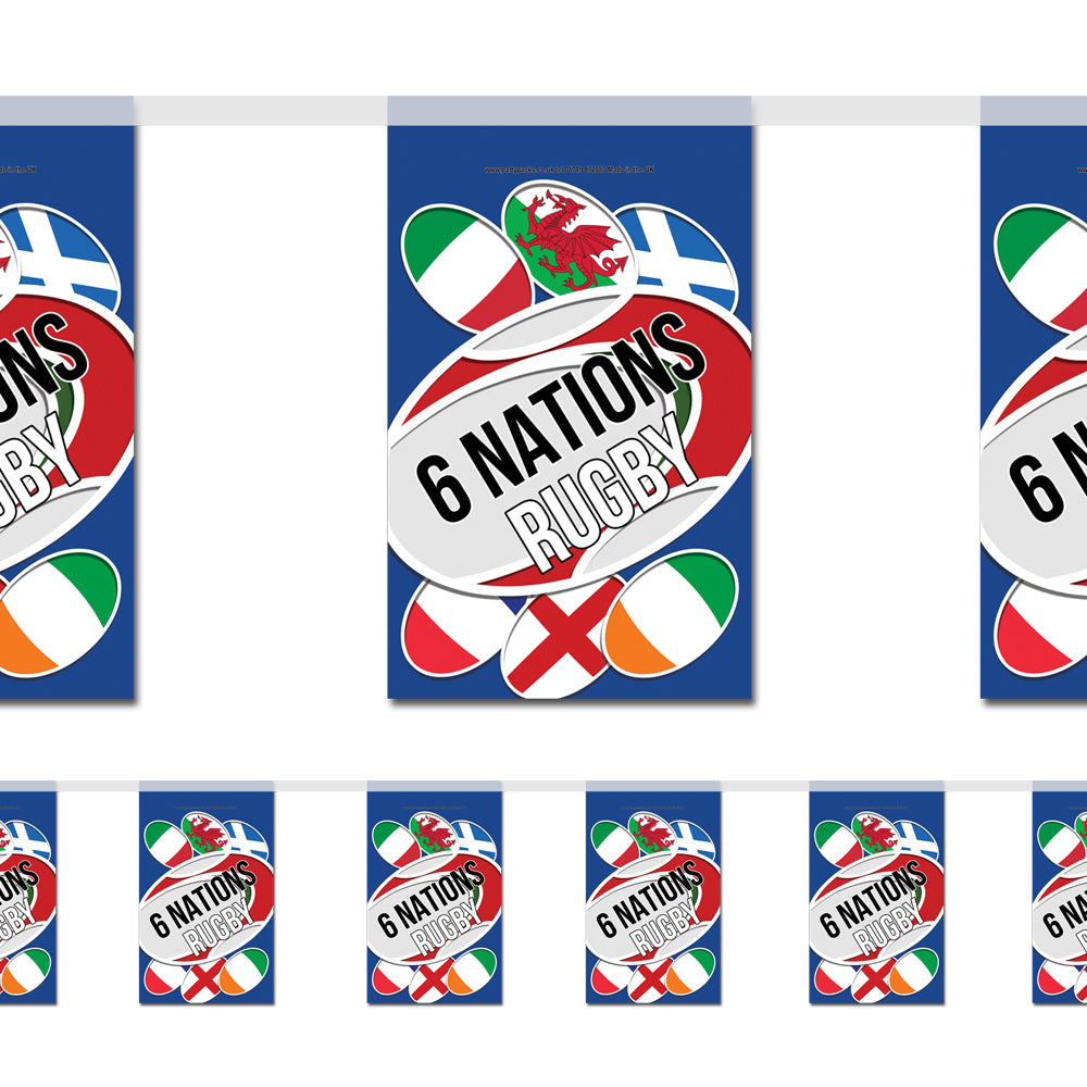 6 Nations Rugby Paper Flag Bunting Decoration - 2.4m