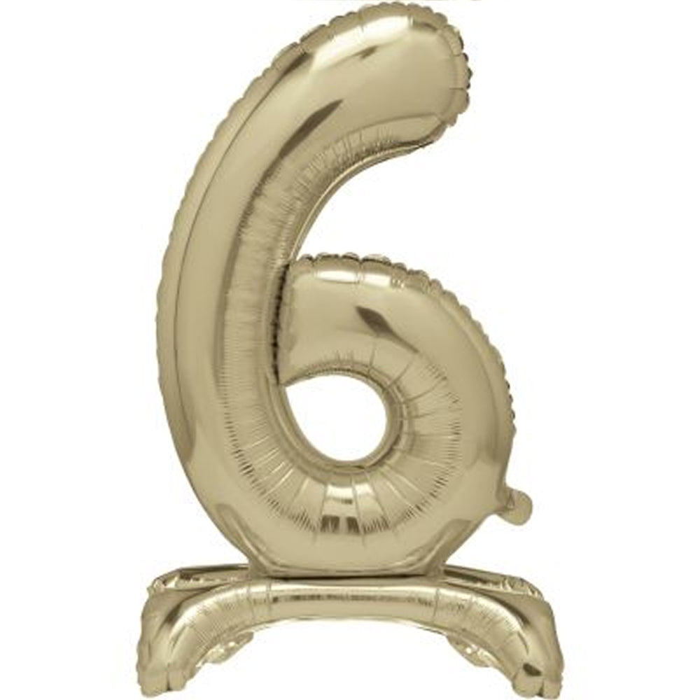 Gold Number 6 Standing Foil Balloon - No Helium Required! - 30"