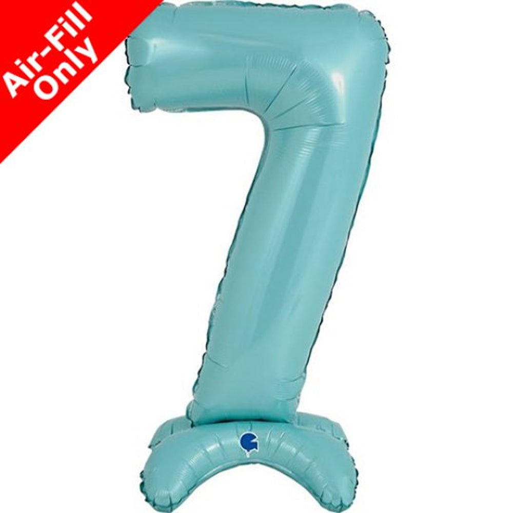 Pastel Blue Number 7 Standup Foil Balloon - 25" - No Helium Required!