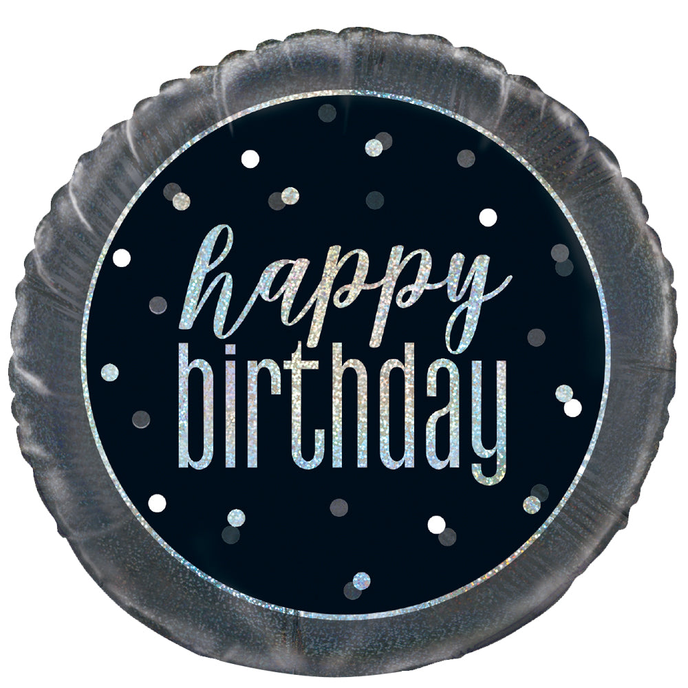 Birthday Glitz Black & Silver Happy Birthday Prismatic Foil Balloon - 18"